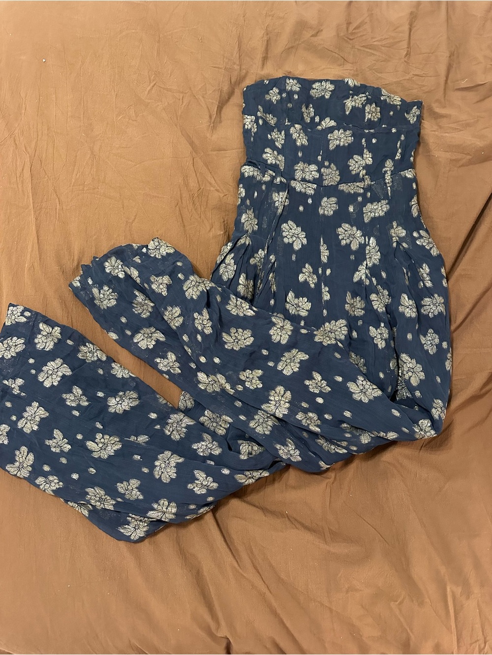 Anthropologie Blue Floral Women’s Wide-Leg Romper